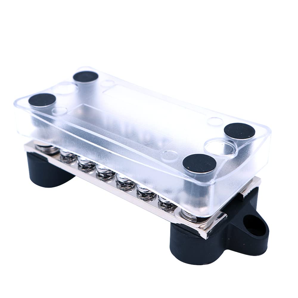 Tiardey Distribution Block with 4 M6 Studs 12 M4 Screws Terminals Kit Cover Terminals Bus Bar 12V - 48V DC - 100A