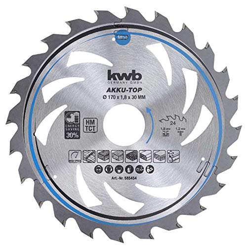 kwb 585454 Energy-Saving Circular Saw Blade Easy, Ø 170 x 30 mm Special Alternate Tooth 24 Teeth Z24, AKKU-TOP Thin Cut, 170 x 30