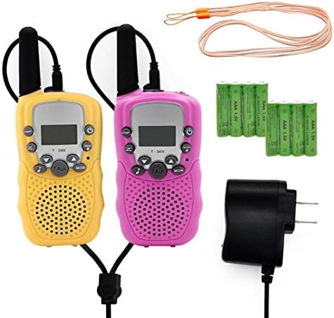 MeGaLuv Walkie Talkies for Kids 2 Packs Channels Long Range 22 Channels Rechargeable Walkie Talkies with Battery and Charger, Gift for Boys and Girls (Yellow+Pink)