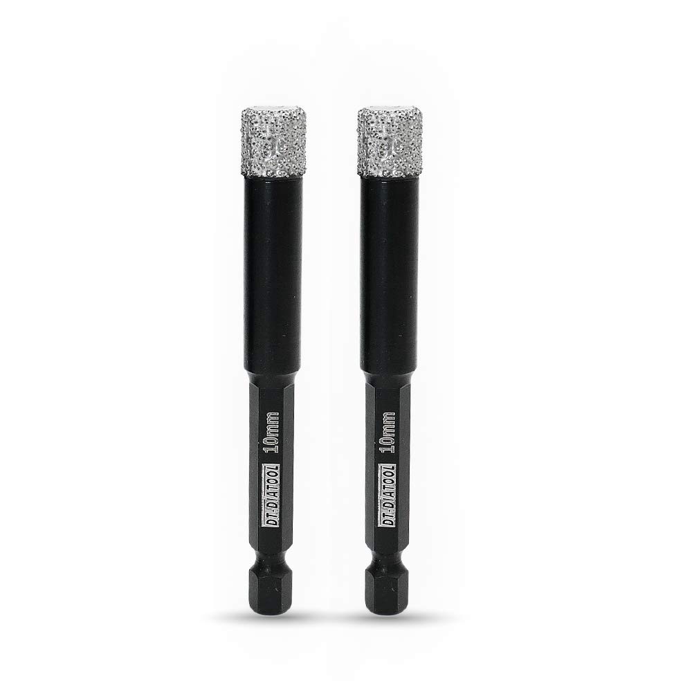 DT-DIATOOL Hex Shank Quick Change Dry Diamond Drill Core Bits 2PCS 10mm Vacuum Brazed Hole Saw for Tile Porcelain Ceramic Marble Granite