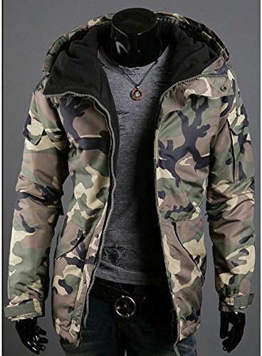 2017 Fashion Winter Camouflage Trend of Men's Hooded Cotton-Padded Clothes Coat Zipper Cotton Teenagers Casual Loose Coats (L, Army green)