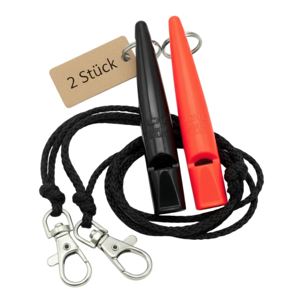 ACME Dog Whistle No. 210.5 with Whistle Band | Double Pack | 2 Whistles Including 2 Bands | Ideal for Recall - Loud and Far-reaching (Black + DG Orange)