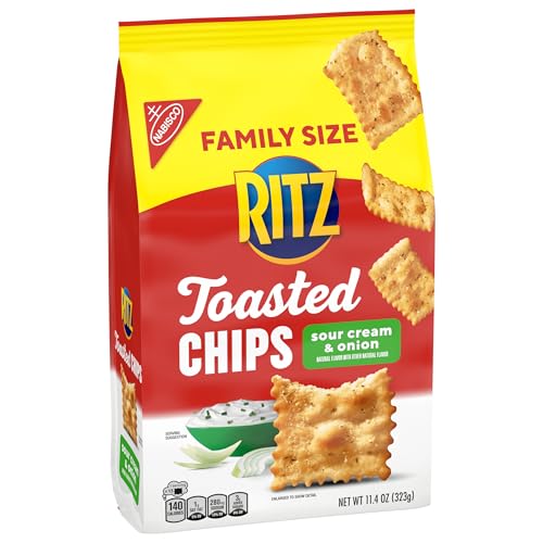 RITZ TOASTED CHIPS SOUR CREAM AND ONION CRACKERS, PARTY SNACKS, FAMILY SIZE, 11.4 OZ