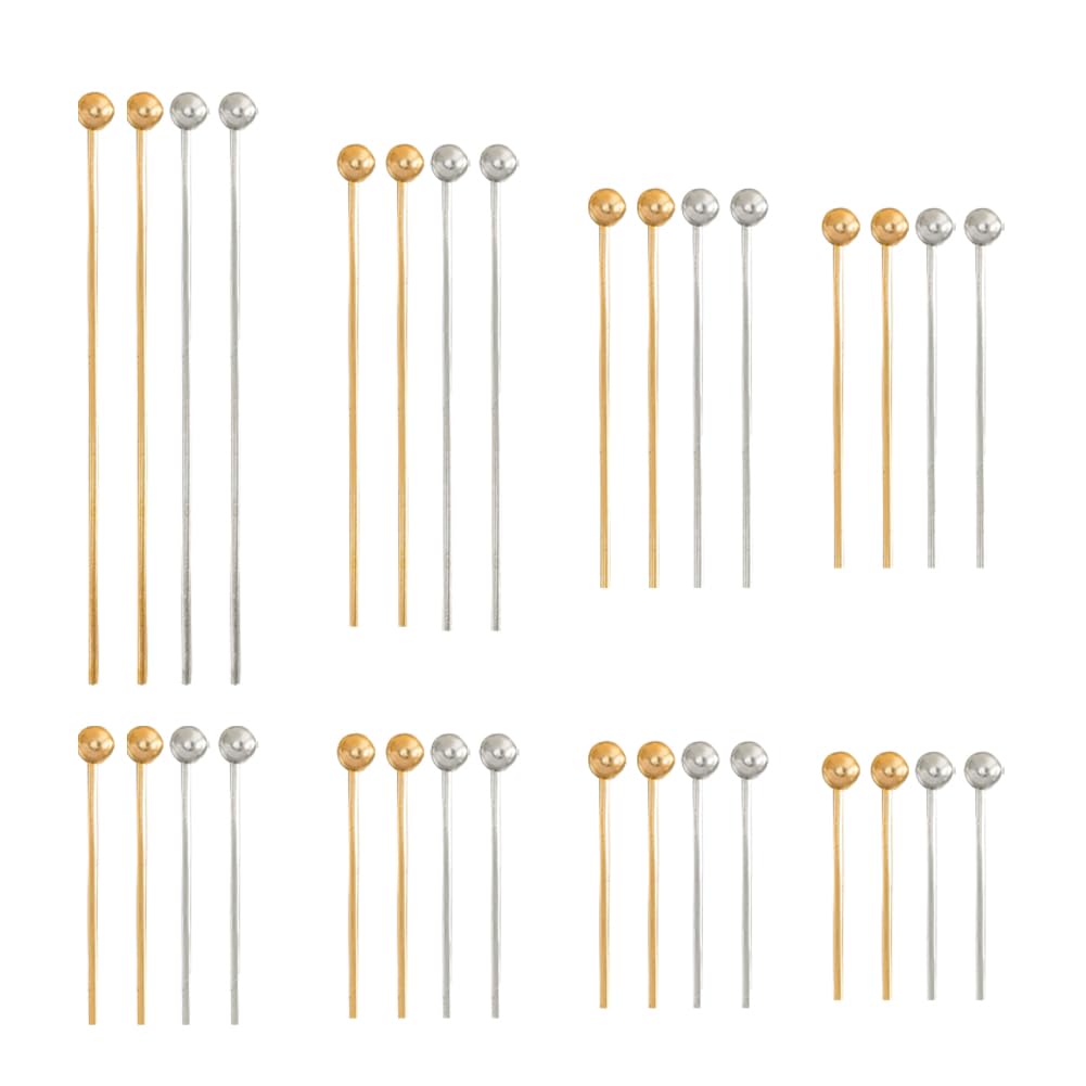 PandaHall 800pcs 8 Sizes Brass Head Pins Golden/Silver Ball Head Pin for Beads Earrings Jewellery Making, Ball: 2mm