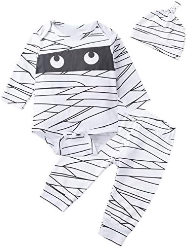 Baby Boys Girls My First Halloween Mummy Costumes Outfit Sets Infant Bodysuit with Hat