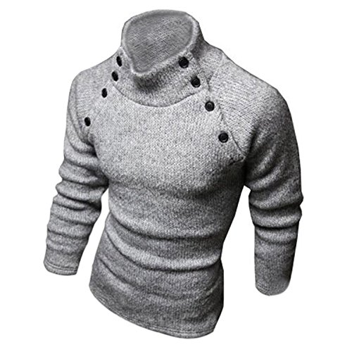nuevos modas para hombres de cuello alto delgado de manga larga de punto rebeca sueter Jerseys Gris...