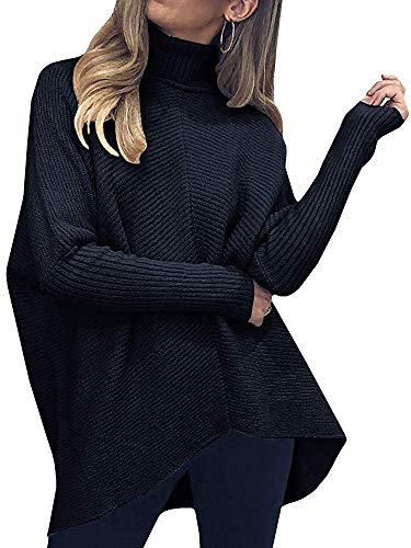 ANRABESS Women's Black Long Sleeve Turtle Neck Pullover Sweater Oversized Knit