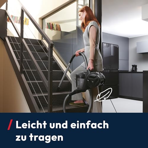 HP1 leistungsstarker Boden-Staubsauger ohne Beutel für Hartboden & Teppich, Sauger leicht & kompakt, EPA-Staubfilter, Parkettdüse, 2L Staubbehälter inkl. Zubehör, 700W, mit Kabel 7,5m
