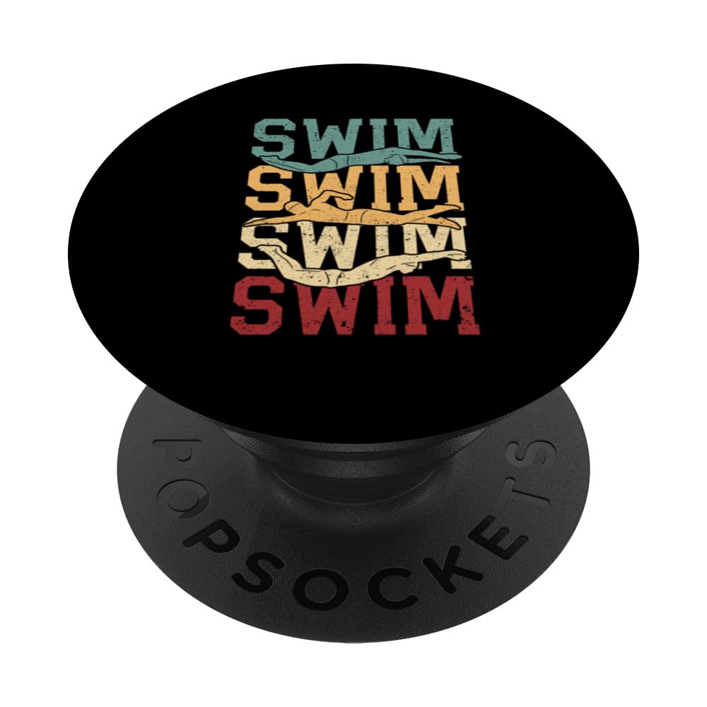 Retro Vintage Swimming Funny Swimmer Silhouette 70s 80s Swim PopSockets Swappable PopGrip