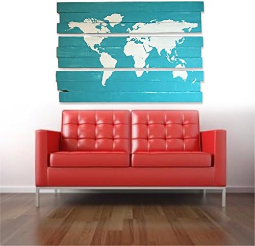 Extra Large Painted World Map and Triptych Wall Art on Distressed Solid Wood 3-piece