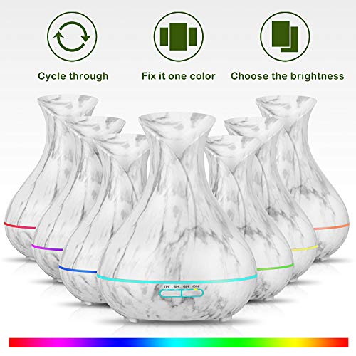 OliveTech Essential Oil Diffuser,400ml Ultrasonic Aroma Humidifier,Free Cleaning Kit,7 Color LED Lights,Auto Shut Off - White Marble