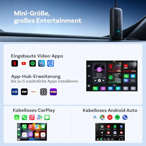 OTTOCAST Play2Video Ultra 2026 AI Box, Wireless CarPlay & Android Car Adapter with YouTube/Prime Video, WiFi 6, 4GB+32GB, Plug & Play, for Cars with Wired CarPlay from 2016
