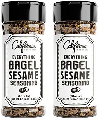 Everything Bagel Seasoning Blend Set of 2, 4.8oz Bagel Spice Bottles, Everything Spice Seasoning Shaker Bottles, Bagel Allspice, Sesame Seeds, Garlic Powder, Onion Flakes, Poppy Seeds & Sea Salt Mix