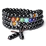 AmorWing Multilayer 6mm Onyx 7 Chakra Gemstone Yoga Mala Prayer Bracelet/Necklace