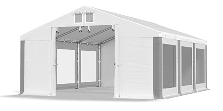 Das Company Transparente Fenster Partyzelt Hochwertiges Zelt Garten-Pavillon 4 x 6 m Zelt 580g/m² PVC Plane in weiß-grau Wass