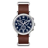 Timex Weekender Chrono Quartz Analog Watch with Leather Strap, Brown/Silver/Blue, 40 mm (Model: TW2R63200)