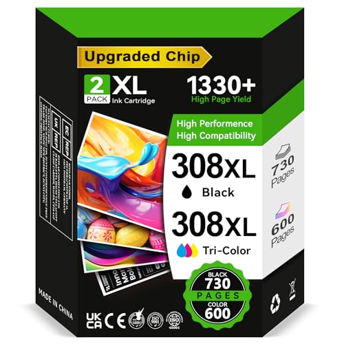INKWELLZ Encre 308XL BK/CMY - 730/600+ Pages, Remplacement pour Cartouche HP 308 Originale Noir & Couleur, pour HP Envy 6120e 6132e 6520e 6530e 6532e 6558e 6110e 6130e DeskJet 2910 2920 2921 2922