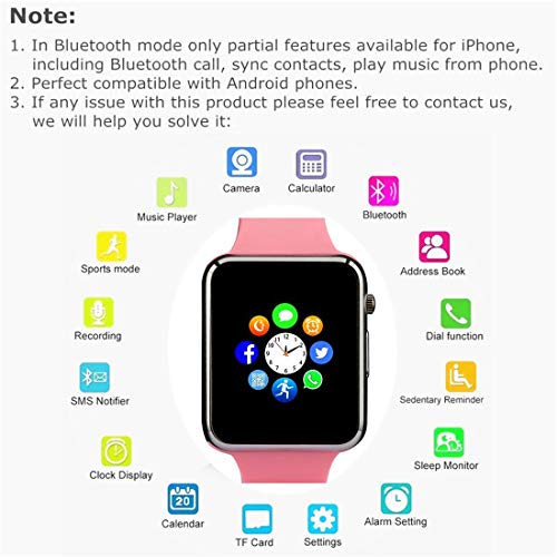 Smart Watch, Smartwatch Phone Sport Smart Wrist Watch with SD Card Pedometer Camera Call Text Touch Screen Compatible for Samsung LG Huawei Android and iPhone (Partial Features) for Men Women Teens