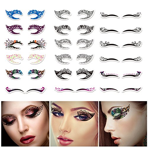 Temporary Eye Tattoo, ETEREAUTY 18 Pairs Eye Tattoo Stickers with Waterproof Eyeshadow and Eyeliner Designs - Thumbnail 6