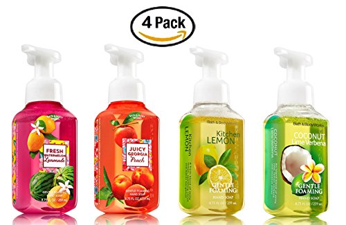 Bath and Body Works Summer Soap Collection (Set of 4) -- Watermelon Lemonade, Kitchen Lemon, Coconut Lime Verbena, Juicy Georgia Peach -- Bath & Body Works Gentle Foaming Hand Soaps Bath and Body Works Summer Soap Collection (Set of 4) -- Watermelon Lemonade, Kitchen Lemon, Coconut Lime Verbena, Juicy Georgia Peach -- Bath & Body Works Gentle Foaming Hand Soaps