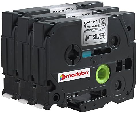 Madabcom 3 Pack compatible for Brother P-Touch TZ921 TZE921 TZ 921 TZE 921 Laminated Label Makers &amp; Printers Tape 9mm Black on Silver , 3/8 Inch x 26.2 Feet