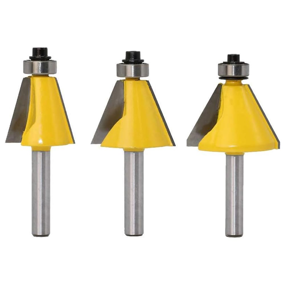 Bestgle 3Pcs 8mm Shank Chamfer and Bevel Edging Router Bit Set, Carbide Edging & Miter Cutting Router Bits (15°, 22.5°, 30°)