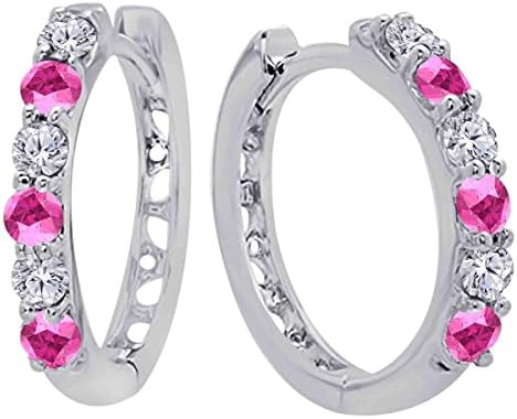 Exclusive !!! 1.00 Carat Round Cut Lab Created Pink Sapphire &amp; Highest Quality Cubic Zirconia Alloy Ladies Hoop Earring In 14K White Gold Plated Women's Fashion Jewelry