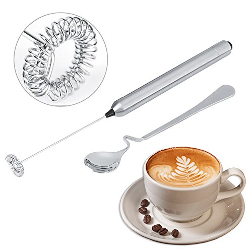 Elektrischer Milchaufschäumer, Küchenmilchschäumer Rostfreier Stahl Handmilchaufschäumer Batteriebetrieben Elektrische Kaffeemilch-Düse mit Löffel, Milk Frother für Kaffee, Latte, Cappuccino – Bild 6