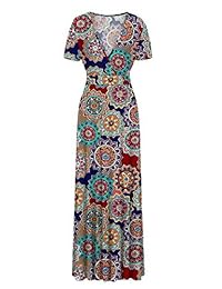 Poseshe Maxi vestido de fiesta de noche con cuello en V sólido, manga corta, talla grande