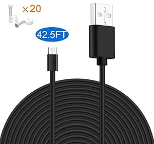 MOYEEL 42.5Ft(13M) Power Extension Cable for Wyze Cam/Wyze Cam Pan, Blink XT Cam, Yi Camera, NestCam Indoor and Quick Charge Power for Home Security Camera (Black) (1 Pack)