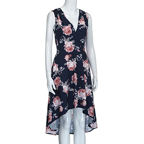 Ximandi Women's Summer Off Shoulder Floral Short Mini Dress Ladies Beach Party Dresses XL Dark Blue,XL - Thumbnail 6