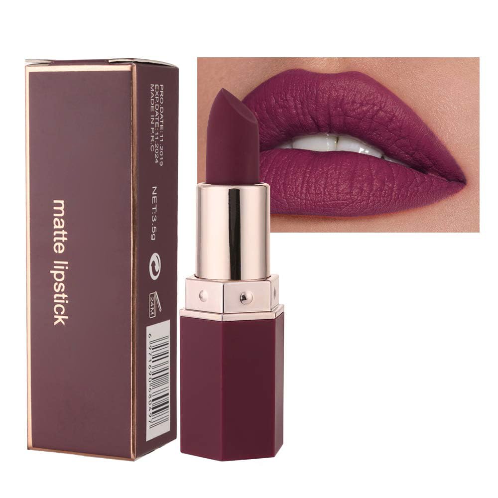 GL-Turelifes Matte Lipstick Velvety Red Lipsticks Waterproof Long Lasting Smoothing Non-stick Cup Sexy Colors Lipsticks (#06 Plum)
