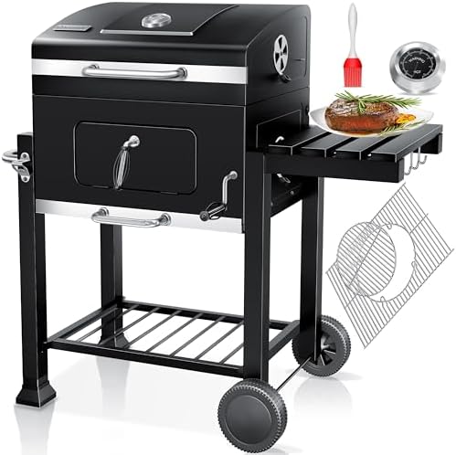 ® Barbecue con Carrello XL Barbecue a carbonella con Coperchio, Ruote, Manico in Acciaio Inox, griglia e termometro a carbonella,Grande Barbecue a carbonella Barbecue da Campeggio