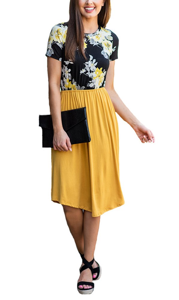 Annystore Women\'s Dress with Pockets - Summer Sleeveless Button Casual Loose Swing T-Shirt Short Dress (6038-Yellow, Small)