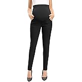 POSHGLAM Women's Maternity Pants Casual Work Pull-on Stretch Comfy Skinny Pregnancy Pants with Pockets