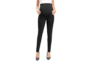 POSHGLAM Women's Maternity Pants Casual Work Pull-on Stretch Comfy Skinny Pregnancy Pants with Pockets