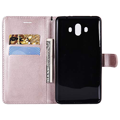 Herzzer Strap Leather Case for Huawei Mate 10,Wallet Flip Cover for Huawei Mate 10, Stylish Elegant Rose Gold Solid Color Magnetic Folio Smart Stand Cover with Soft TPU
