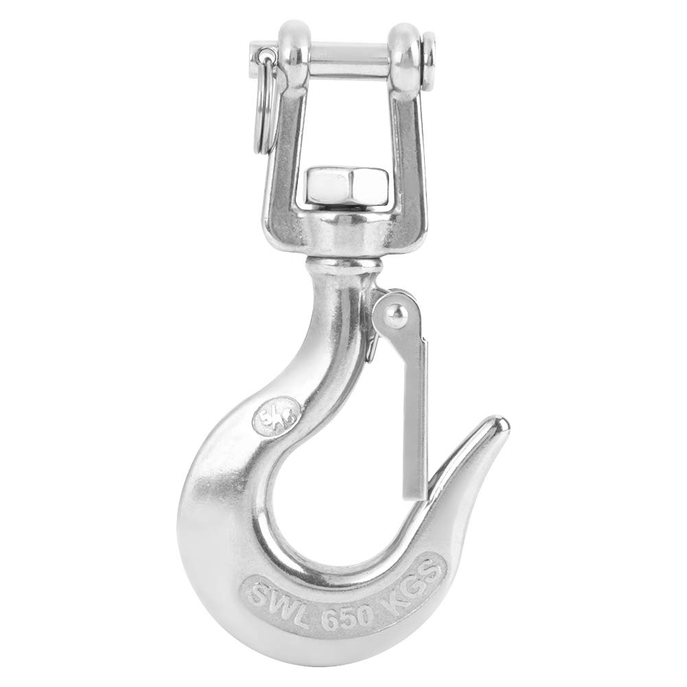 1 Tone Hook, Crane Lifting Hook with Latch Swivel Hook Lifting Hooks 304 Stainless Steel Swivel Eye Lifting Hook Safety Hook Rigging Accessory Lifting Hook 650kg /1000kg (1#)