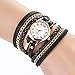 Charming Vintage Weave Wrap Leather Chain Bracelet Watch for Womens Ladies (Black)