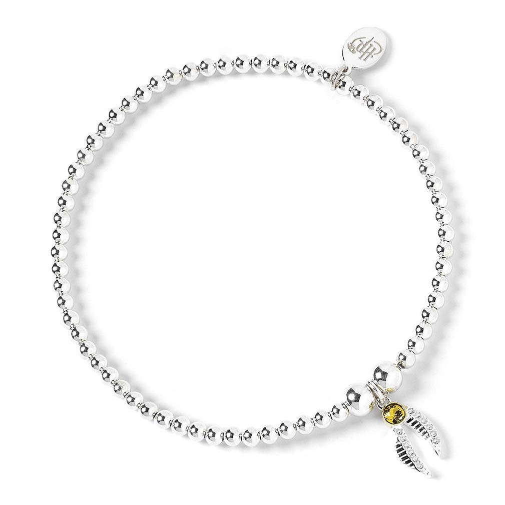 Sterling Silver Golden Snitch Charm on Ball Bead Bracelet Embellished with Swarovski® Crystals