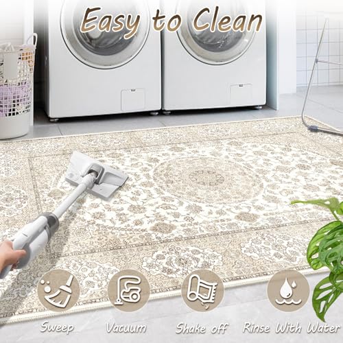 phonzenuo Large Rug 200x290cm, Low-Pile Indoor Printed Rugs, Home Decor Floor Carpet, Washable Vintage Area Rug，Persian Carpets Distressed Anti-slip Rug for Living Room