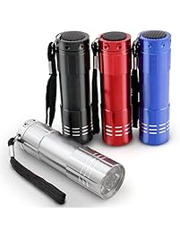 Pack of 4, BYB Super Bright 9 LED Mini Aluminum Flashlight with Lanyard, Assorted Colors, Batteries Not Included, Best Tools for Camping, Hiking, Hunting, Backpacking, Fishing, BBQ and EDC