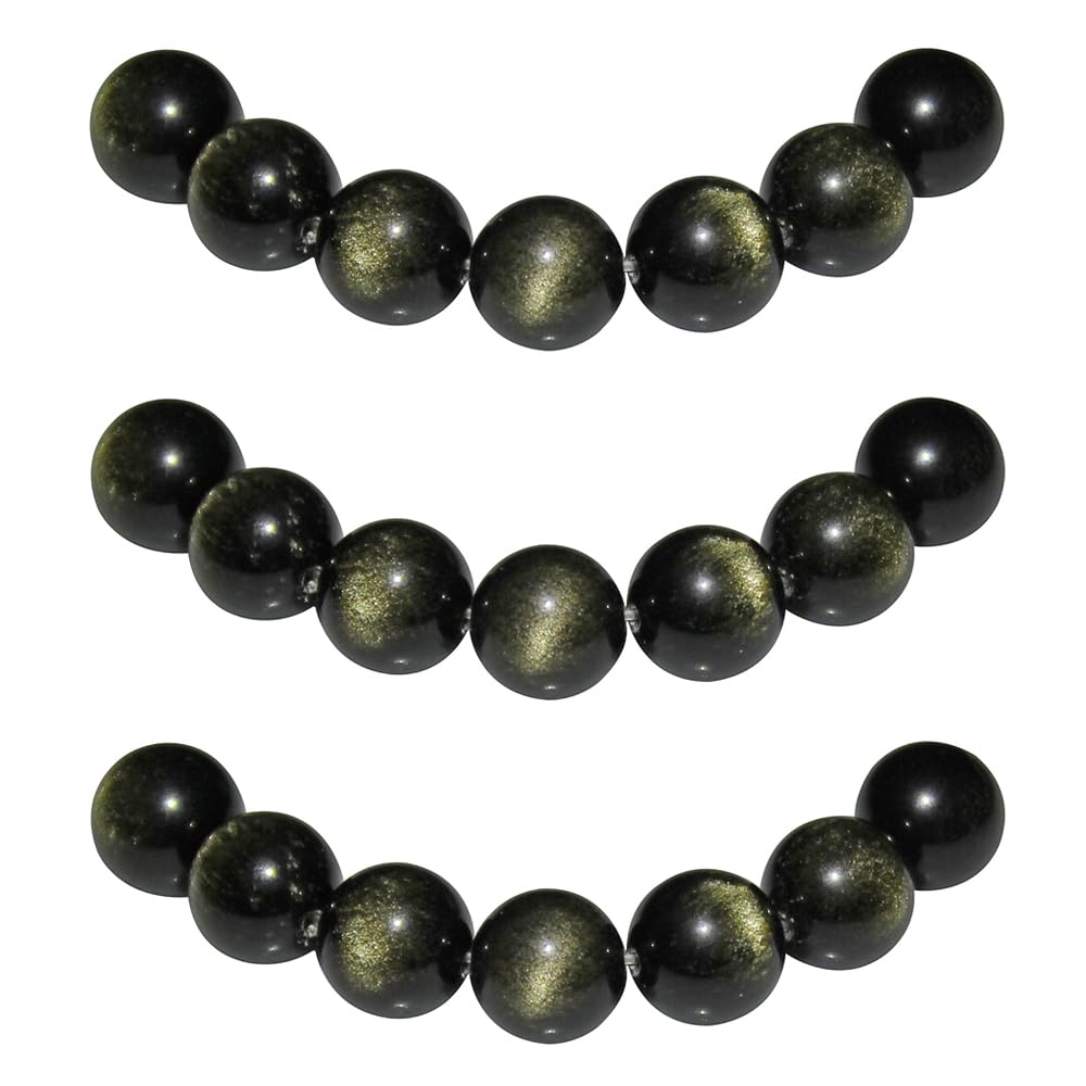 MJDCB Natural Round Stone Beads 8mm Golden Obsidian Loose Gemstone Beads for Jewelry Making Bracelet Necklace 43pcs