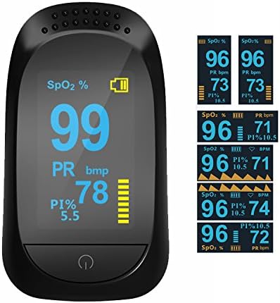 Fingertip Pulse Oximeter with Plethysmograph and Perfusion Index Measures SPO2 Finger Blood Oxygen Saturation Monitor, Perfusion Index, Pulse Rate,Mini Portable Size with Lanyard (Black)