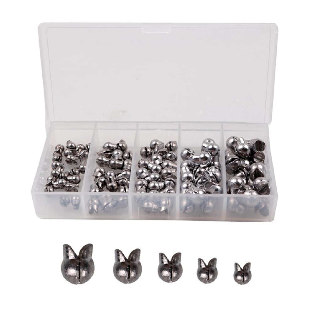 Fishing Sinker Weights Kit, 100 Pcs 5 Sizes Removable Round Split Shot Sinkers with Storage Box for Saltwater Freshwater Sea Fishing, 0.5/0.8/1/1.5/2g