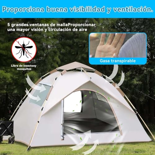 Casa de Campaña para 4 Personas,Tienda de Campaña,Casa de Acampar,Carpa Totalmente automática,Casa de campaña Impermeable Portátil,2 Puertas 2 Ventanas,Cuerda a Prueba de Viento y Bolsa Transporte