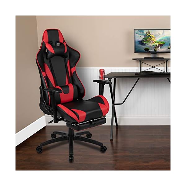 Silla Escritorio Computadora apoya piés y cabeza Eco Cuero Rojo - Imagen 3