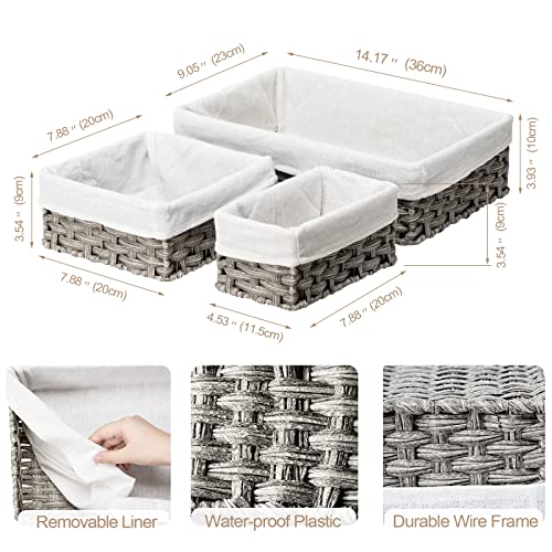 FairyHaus Wicker Baskets for Organizing 3 Pack, Waterproof Small Wicker