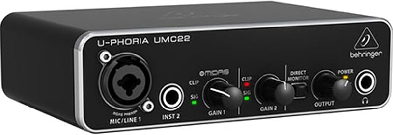 Behringer UMC22 Audiophile 2x2 USB Audio Interface with Midas Preamps 48 kHz