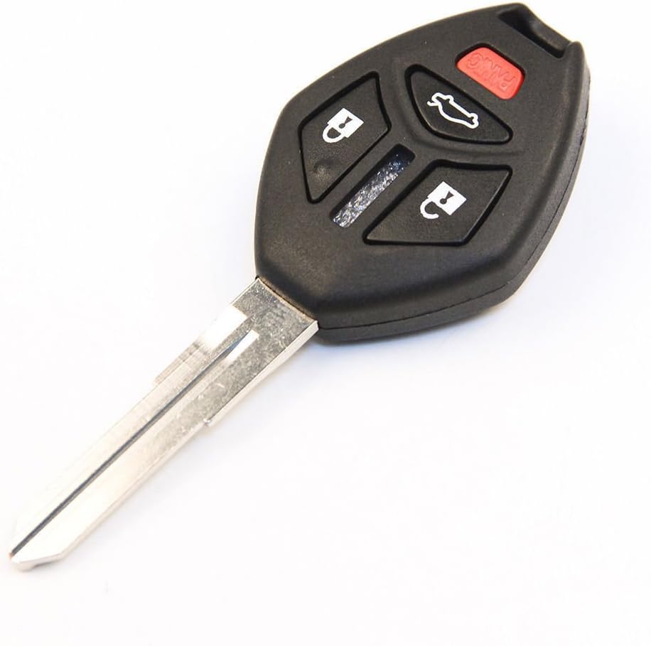 New Uncut Blade 4 Button Remote Key Fob Case For 08 09 10 11 12 2008-2012 Mitsubishi Eclipse Galant Lancer 3+Panic Button Repair Replacement (with button pad)